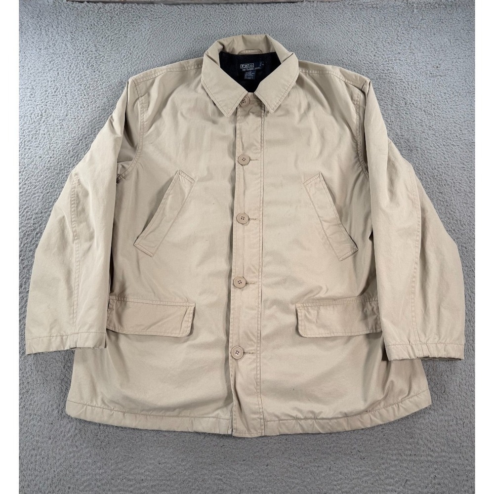 Polo Ralph Lauren Jacket Men XL‎ Beige Utility Lined Chore Barn Workwear